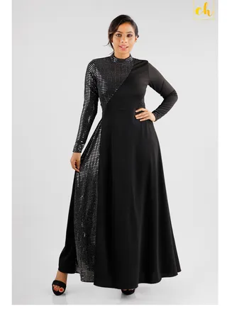 Shimmering Lady  Long Sleeve Two Toned Flared Dress 