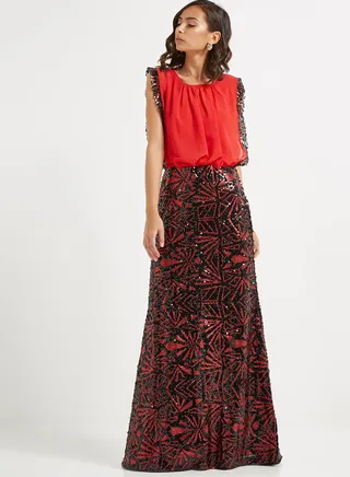 Round Neck Maxi Dress Red 