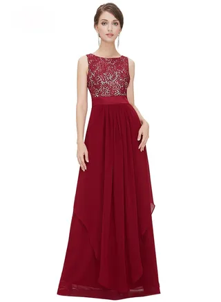Round Neck Embroidered Pattern Maxi Dress Red 