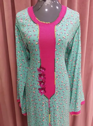 Morocco dress green with pink 