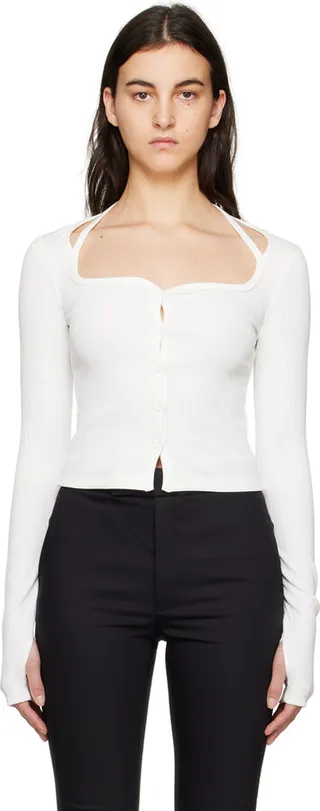Helmut Lang White Square Neck Cardigan