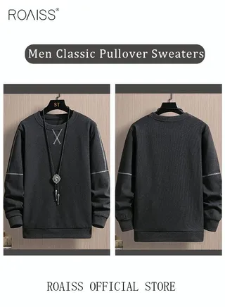 Men's Crewneck Sweater Soft Casual Sweaters for Men Classic Pullover Sweaters Basic Tops Knitted Thermal Fleece Sweatshirt Fall Winter Clothing for Men Teens Black 