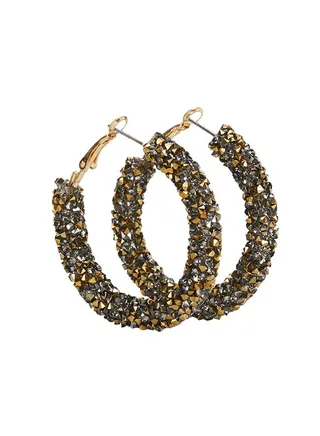 Medium Rhinestone Decor Hoop Earrings 