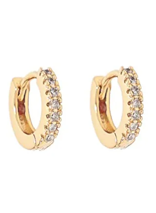18 Karat Gold Plated Brass Cubic Zirconia Studded Hoop Earrings 
