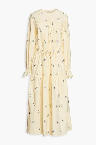 Maisie gathered embroidered woven midi dress