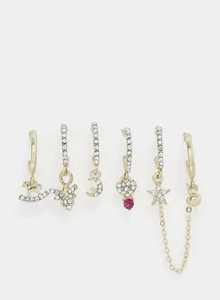 Set of 3 - Embellished Moon and Star Drop Earrings