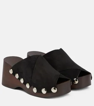 Embellished suede clogs