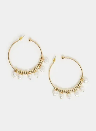 Faux Pearl Embellished Hoop Earrings