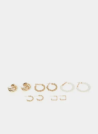 Set of 5 - Assorted Textured Metal Hoop Earrings