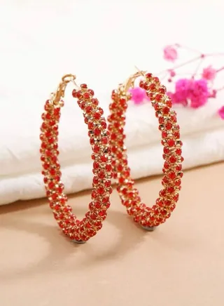 Beautiful Trendy Gold & Red Earrings 