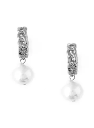 Pearl Drop Chain Huggie Hoops 