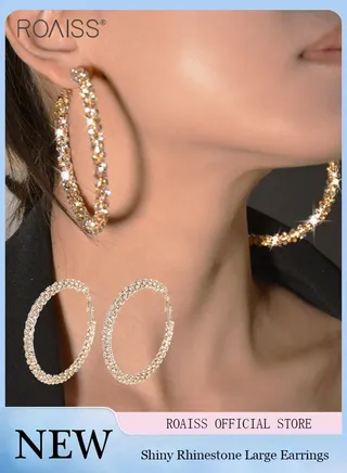 1 Pair Of 5Cm Fully Drilled Large Earrings Exquisite Design Fashion Versatile Party Shiny Big Earrings Exaggerated Party Pairing With Gift Earrings 