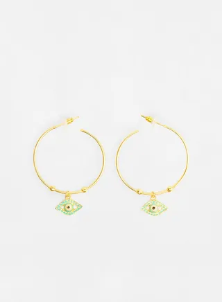 Gold Plated Evil Eye Hoop Earrings 