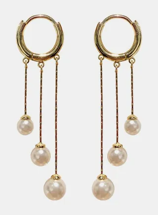 Faux Pearl Drop Hoop Earrings