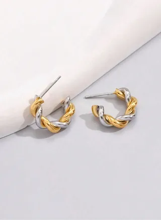 Elegant Women's Gold & Silver Stainless Steel Earrings 