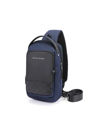 Men Chest Crossbag USB Charging Sling Shoulder Bag Waterproof Blue 