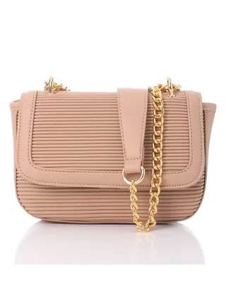 Havana Ribbed Full Black Leather Double Chain Handled Crossbody Bag 