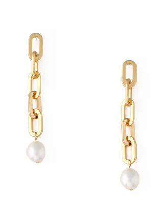 Chunky Chain Pearl Drop Earrings 