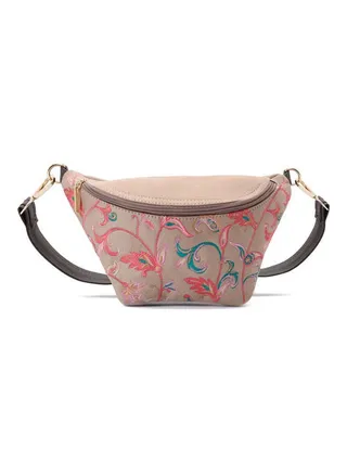 Embroidered Leather Crossbody Bag Beige 