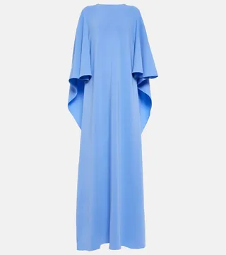Cape-detail silk-blend gown