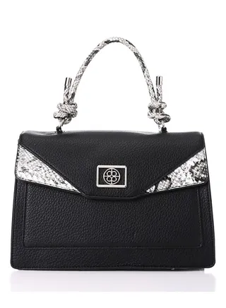 Leather & Reptile Pattern Detail Crossbody Bag 