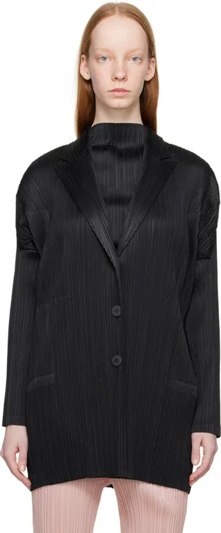 Pleats Please Issey Miyake Black Forward 1 Coat