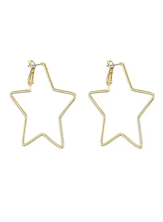 14 Karat Gold Plated Brass Pentagram Hoop Earrings 