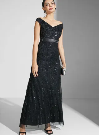 Shouq Embellished Dress With Cascading Sequins