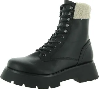 LARSA Womens Faux Shearling Cuff Side Zipper Combat & Lace-up Boots