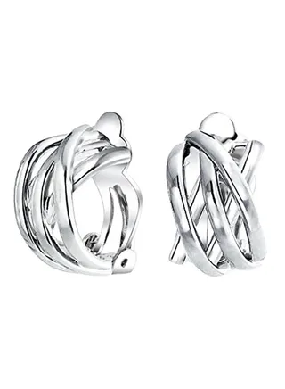 Open Criss Cross Celtic Knot Work Weave Wide Half Hoop Clip On Earrings 