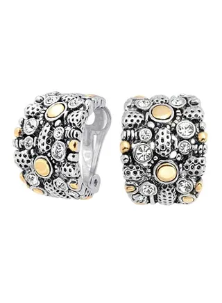 Plated Brass Crystal Wide Half Hoop Clip on Earring 