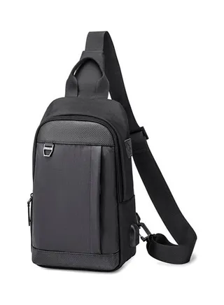 Crossbody Chest One Shoulder Waterproof Backpack Bag With Usb Black 