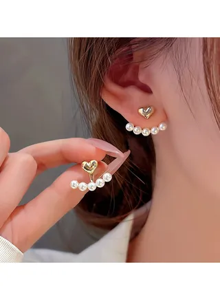 1 Pair Of Heart-shaped Front And Back Wearing Earrings 