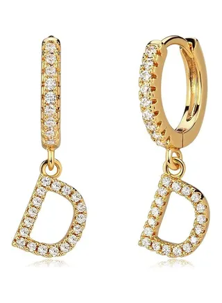 MEVECCO Women Huggie Hoop Earrings Gold Initial D Cubic Zirconia 14K Gold Filled Small Simple Hypoallergenic Personalized Jewelry 
