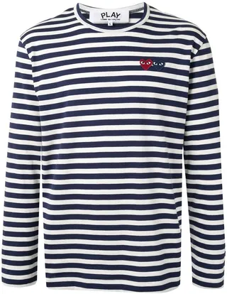 heart appliquéd striped T-shirt