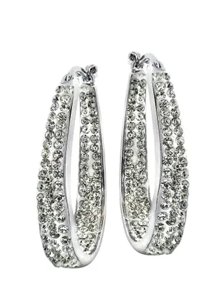 Silver Plated Brass Crystal Studded Oval Hoop Earrings 