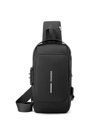 Waterproof Anti Theft Designer Unisex Travel Crossbody Sling Bag Chest Pack with USB charging single shoulder crossbody bag - Black 
