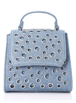 Perforated Mini Leather Black Crossbody Bag 