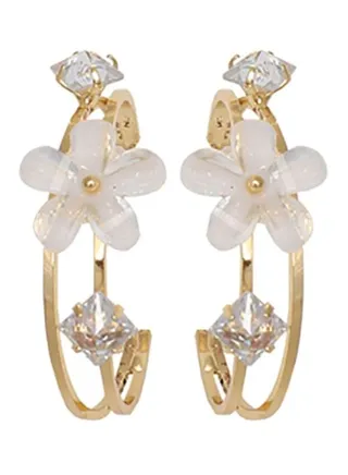 925 Sterling Silver Flower Design Hoop Earrings 
