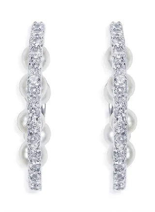 925 Sterling Silver Pearl Spike Cubic Zirconia Earrings 