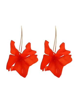 Long Flower Design Elegant Hoops Earrings 