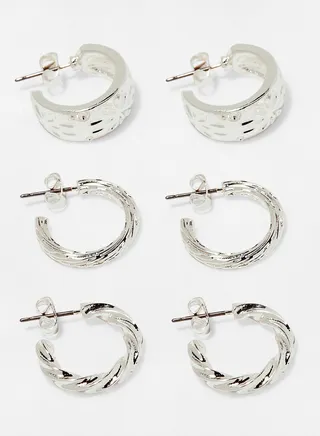 Textured Hoop Earrings (Pack of 3) 