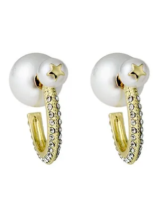 Pearl And Stone Studded C-Shaped Hoop Earrings 
