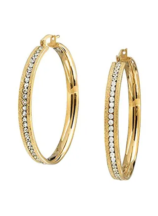 Gold Plated Stainless Steel Stardust Brush Matte Hoop Earrings 