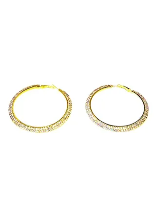 Crystal Double Paved Metal Hoop Earrings 