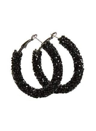 Medium Rhinestone Decor Hoop Earrings 