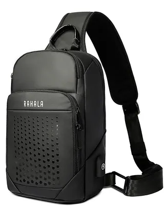 BNG-129 Fashion Casual Crossbody Messenger Bag USB Charging Port Black 