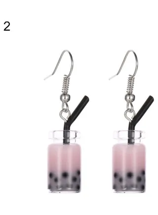 Bubble Tea Drink Dangle Long Ear Hooks Earrings 