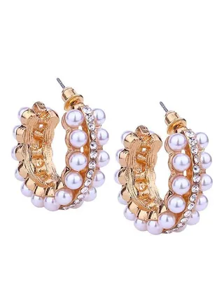 Pearl Studded Hoop Earrings 
