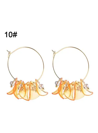Flower Petal Tassel Hoop Earrings 